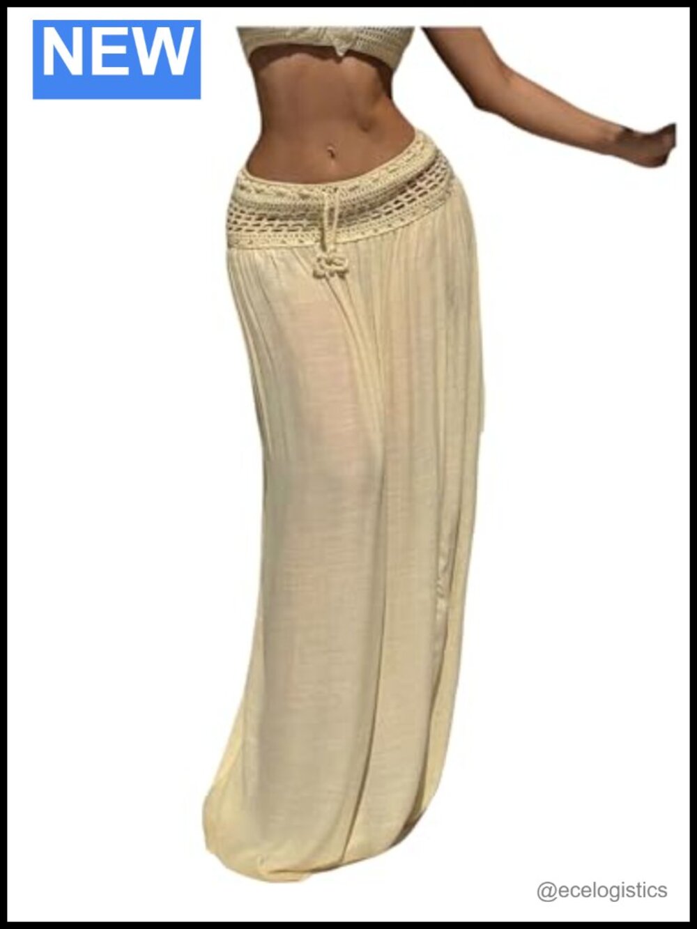 Sheer Flowy Maxi Swim Cover Up Skirt Crochet Beach Resort Coverup
